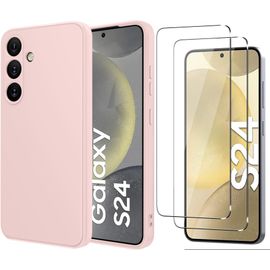 Coque Pour Samsung Galaxy S24 Silicone Rose + 2 Verres Trempes Little Boutik©