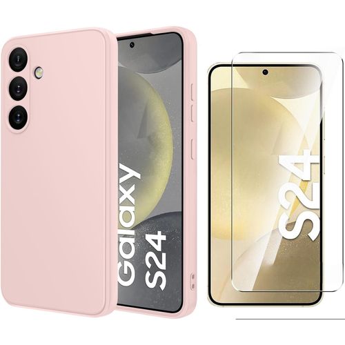 Coque Pour Samsung Galaxy S24 Silicone Rose + Verre Trempe Little Boutik©