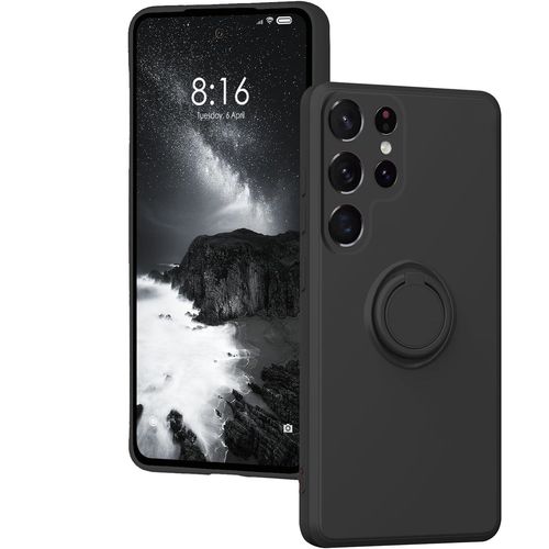 Coque Silicone Pour Samsung Galaxy S24 Ultra Couleur Noir Avec Anneau Support Little Boutik©