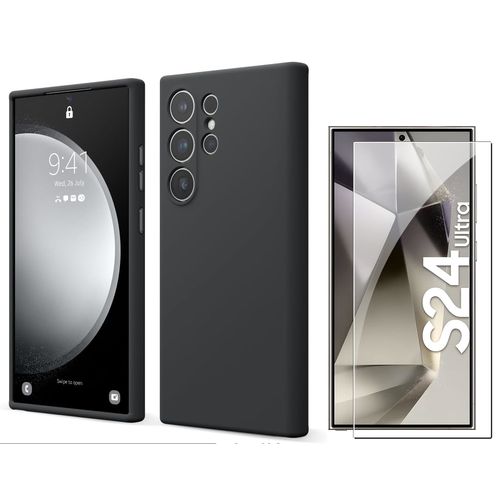 Coque Pour Samsung Galaxy S24 Ultra Silicone Noir + Verre Trempe Little Boutik©