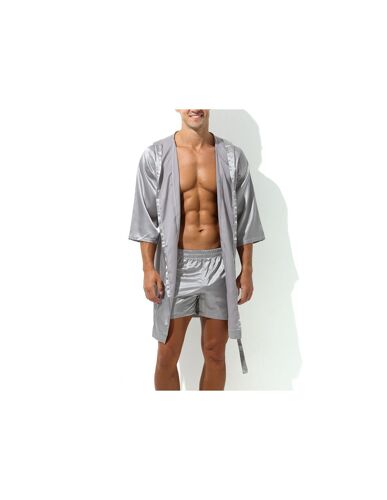 Mensexywear Peignoir Effet Satiné Long Slit Gris