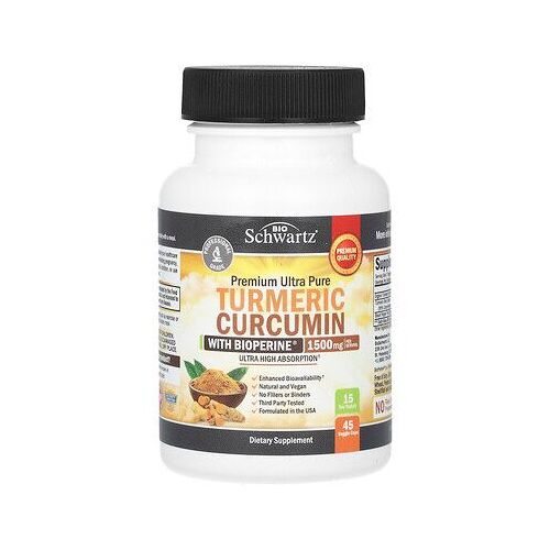 Bioschwartz Curcumine De Curcuma Avec Bioperine, 1500 Mg, 45 Capsules Végétariennes (500 Mg Par Capsule) 