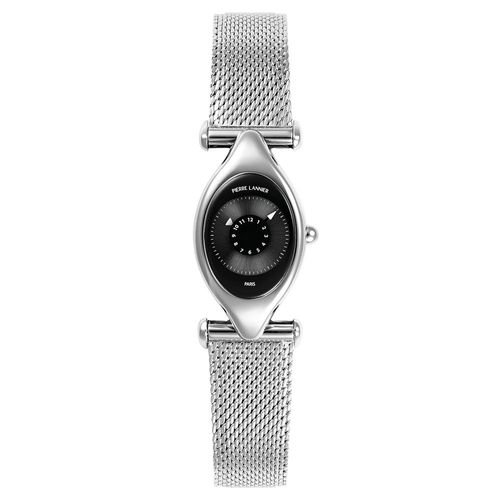 Montre Femme Ovni Argenté Cadran Noir Bracelet Acier Milanais Argenté 14 Mm