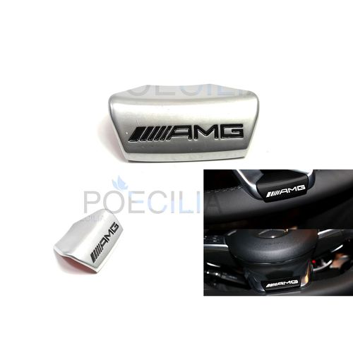 Emblème Amg Volant Interieur Mercedes Benz Gris Chrome Silver Forme Épaisse 50x40x25mm