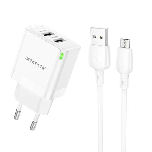 Borofone Bn15 Chargeur Usb Double Avec Câble Usb Vers Micro Usb De 1 M,Prise Ue