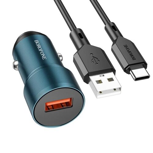 Borofone Bz19a Wisdom Qc3.0 Chargeur De Voiture À Charge Rapide Usb Avec Câble Usb Vers Type-C 6974443387506 Bleu