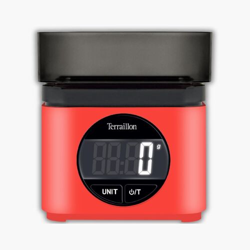 Kalanka-Terraillon - Ba22 Mythique - Balance De Cuisine Électronique, Design Iconique Et Rétro, Bol Intégré 0.7l, Grand Écran Lcd, Affichage Xxl Des Chiffres, Fonction Tare, Rouge