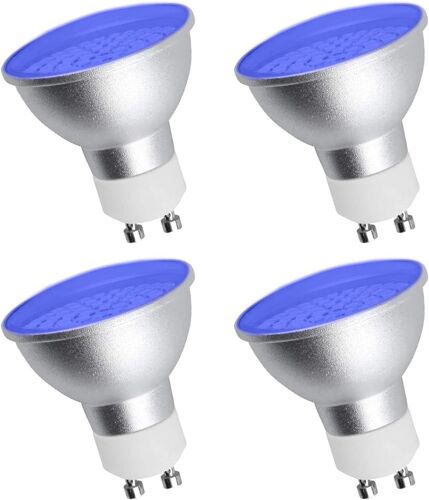 KAL-Ampoules Gu10 Led Bleu 5W, Ampoule Led Gu10 Couleur Bleu, 50W Bleu Mr16 Ampoules De Rechange Halogènes Pour Lampes Murales, Éclairage Des Paysages, Angle De Faisceau 120 °, Lot De 4