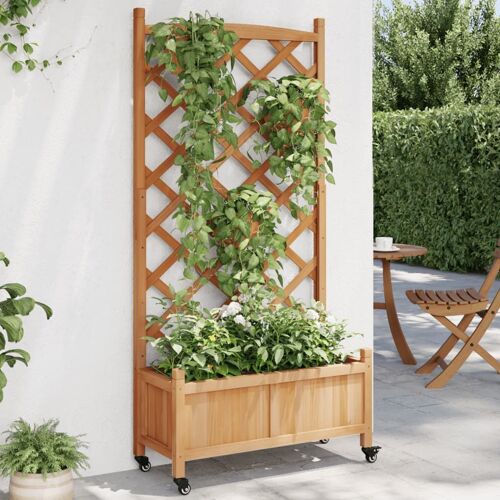 Vidaxl Jardinière Avec Treillis Et Roues Marron Bois Massif De Sapin