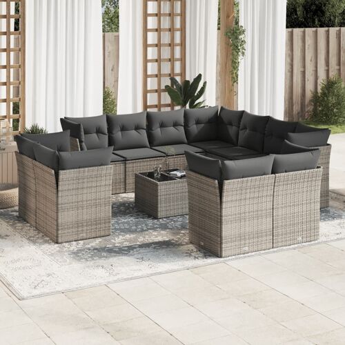 Vidaxl Salon De Jardin Avec Coussins 12 Pcs Gris Résine Tressée