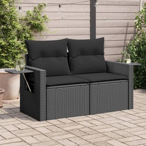 Vidaxl Canapé De Jardin Avec Coussins 2 Places Noir Résine Tressée