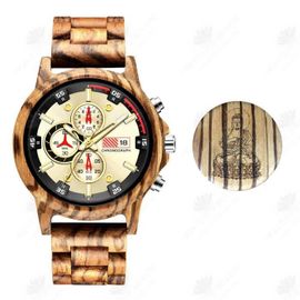 Htbe® Montre En Bois De Zèbre Montre Multifonctionnelle En Bois De Sport Pour Hommes Cadeau Commémoratif Religieux Montre Cadeau Mar