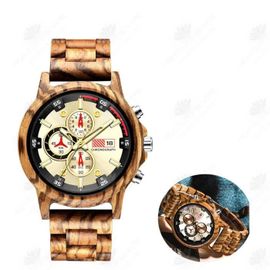 Htbe® Montre Pour Homme En Bois Multifonctionnel Sport Montre À Quartz En Bois Cadeau De Vacances Garçon Cadeau D'anniversaire Marro