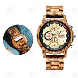 Htbe® Montre De Sport Multifonctionnelle En Bois Pour Homme Montre De Sport Cadeau Commémoratif Religieux Cadeau De Vacances Marron