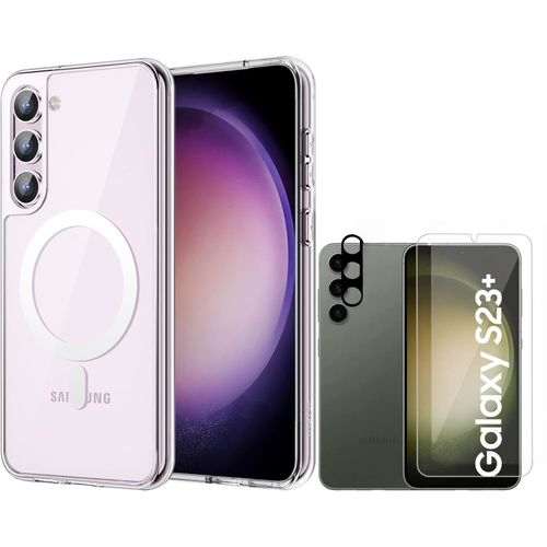 Coque Silicone Transparente Compatible Magsafe + Verre Trempes Et Protection Camera Arriere Pour Samsung Galaxy S23 Plus Little Boutik©