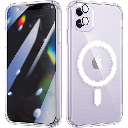 Coque Silicone Transparente Compatible Magsafe + Verre Trempes Et Protection Camera Arriere Pour Iphone 11 Little Boutik©