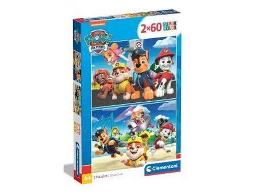 Puzzles Enfant 2x60 pieces Pat Patrouille - Chase, Ruben, Marcus et autres chiens heros - Set puzzle dessin anime + carte