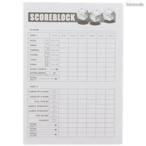 Blocs Dés / Yams...