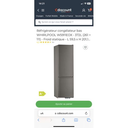 Vend frigo wirlphool