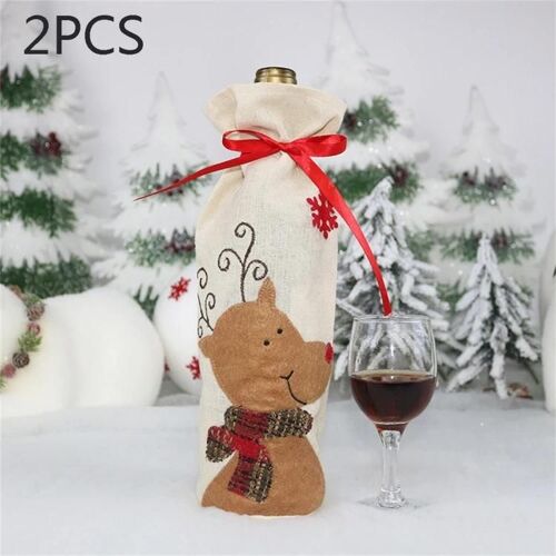 Sacs De Bouteille De Vin Du Père Noël - 2 Pcs Décoration De Noël Par