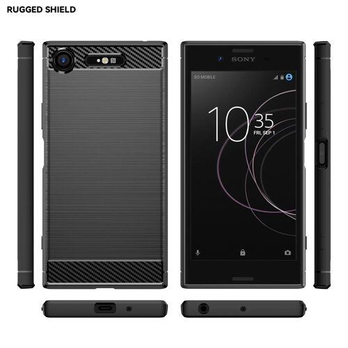 Coque de téléphone Sony Xperia XZ1 - Texture brossée Fibre de carbone TPU,Noir Noir