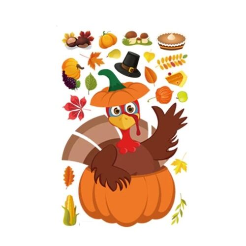 Autocollants De Dinde De Thanksgiving - 10 Pcs Décor Mural De Fenêtre Statique -