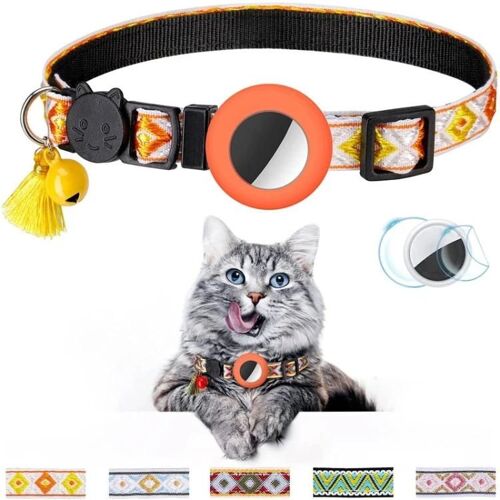 Collier Pour Animal De Compagnie Avec Cloche Colorée Et Pompon Pour Airtag Tracker-Orange Orange