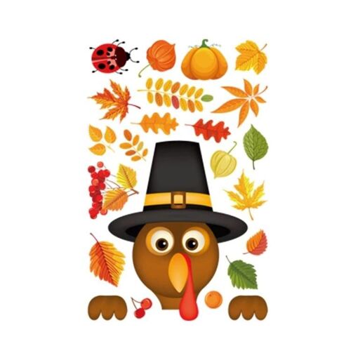 Autocollants De Dinde De Thanksgiving - 10 Pcs Décor Mural De Fenêtre Statique -