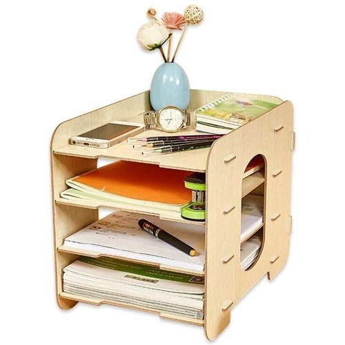Classeur De Dossiers En Bois À 4 Couches - Porte-Documents De Bureau À Plusieurs Étages, Chêne Chêne