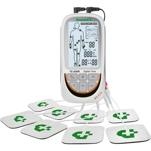 Tesmed Te-880r Plus Électrostimulateur Musculaire Rechargeable, Ems, Tens, Massage - 73 Programmes Dont 2 Personnalisables - Fonctionne Avec 8 Électrodes