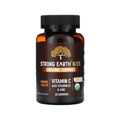 Yumv's Gommes Biologiques Strong Earth Pour Enfants, Vitamine C, Vitamine D3 Et Zinc, Mandarine Et Orange, 60 Gommes