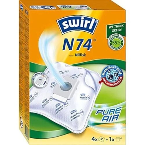 Sac à poussière - SWIRL - N 74 Micropor Plus Green - 4 sacs + 1 filtre - Anti-allergique - Blanc 166 mm