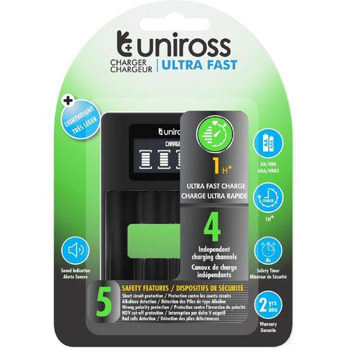 UNIROSS Chargeur LCD ULTRA RAPIDE Pour 1 à 4 Piles Ni-MH 1.2V AA AAA