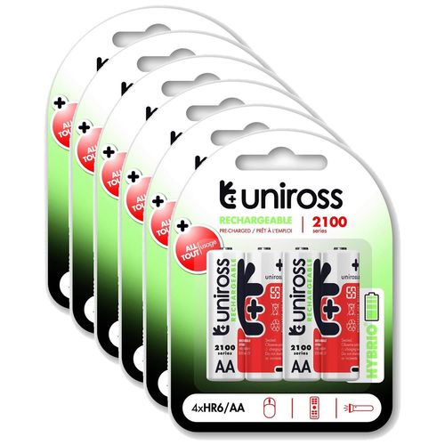 UNIROSS Lot de 6 Packs de 4 Piles Rechargeable AA/HR6 2100 NIMH HYBRIO, 1.2V