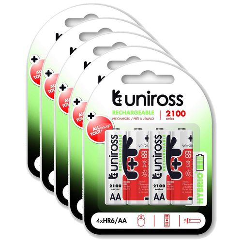 UNIROSS Lot de 5 Packs de 4 Piles Rechargeable AA/HR6 2100 NIMH HYBRIO, 1.2V