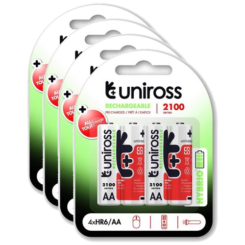 UNIROSS Lot de 4 Packs de 4 Piles Rechargeable AA/HR6 2100 NIMH HYBRIO, 1.2V