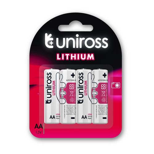UNIROSS Pack de 4 Piles Lithium AA-FR6, L91 IEC-FR14505 1,5V