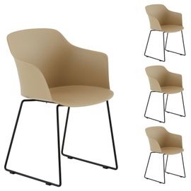 Lot De 4 Chaises De Jardin Foro Fauteuil D'extérieur En Plastique Beige Résistant Aux Uv Et Pieds En Métal Noir