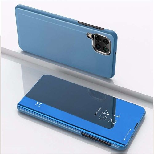 Housse Pour Samsung Galaxy M33 5g - Etui Coque Portefeuille Clear View Miroir + Verre Trempe - Bleu