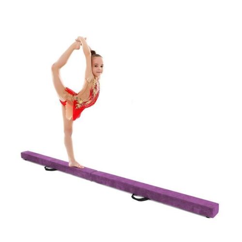 Poutre De Gymnastique Pliable 210cm Pour Enfants Costway-Poignées De Transport-4 Patins Antidérapants Couverture En Daim Violet