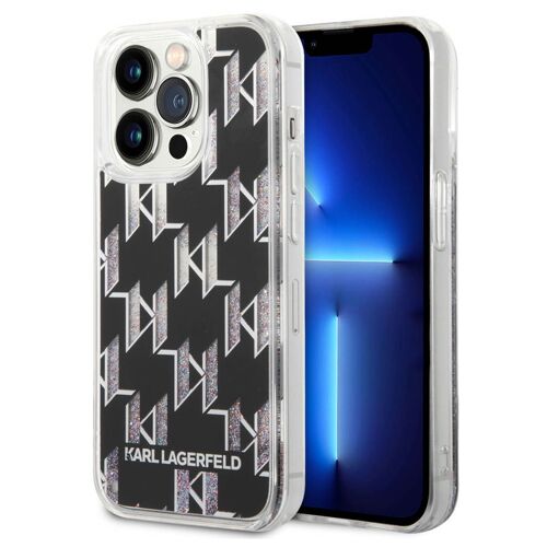 Karl Lagerfeld Coque arrière Liquid Glitter Monogram iPhone 14 Pro Noir