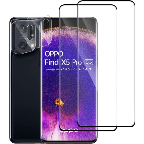 CAUC-[2+2 Pièces] Verre Trempé Compatible avec OPPO Find X5 Pro vitre protection, 2pcs protection écran et 2pcs Caméra Arrière Protecteur, 9H Dureté, HD, pour OPPO Find X5 Pro