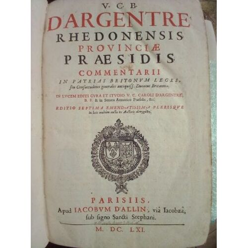 Coutume De Bretagne De Bertrand D’Argentré