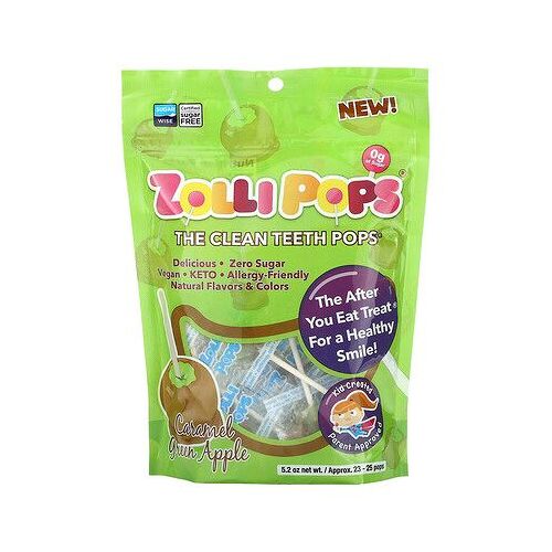 Zollipops The Clean Teeth Pops, Caramel Et Pomme Verte, Env. 23-25 Sucettes, 175 G
