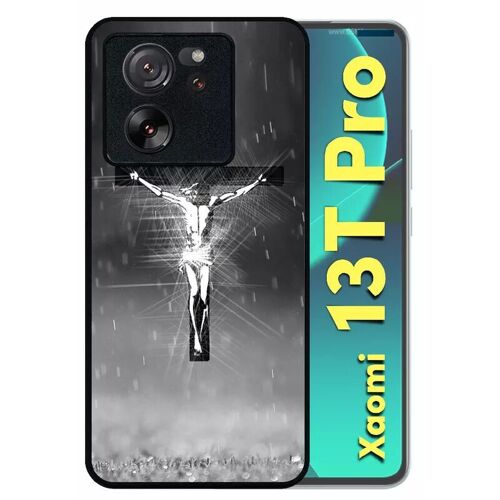 Coque Pour Xiaomi 13t Pro - Jésus Croix Noir Et Blanc - Silicone - Noir