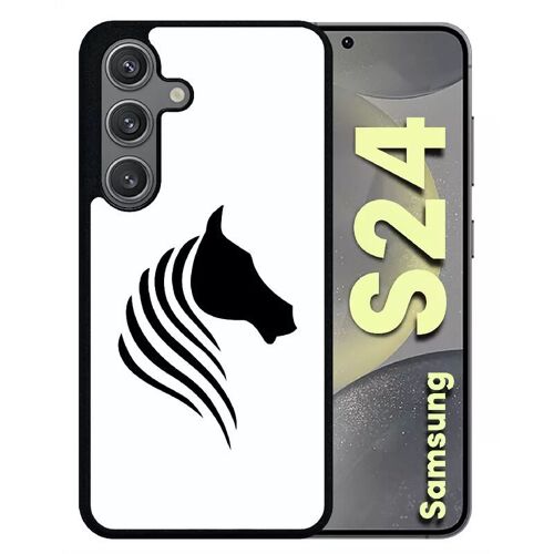 Coque Pour Galaxy S24 - Cheval Fond Blanc - Silicone - Noir