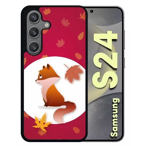 Coque Pour Galaxy S24 - Renard Fond Rouge - Silicone - Noir