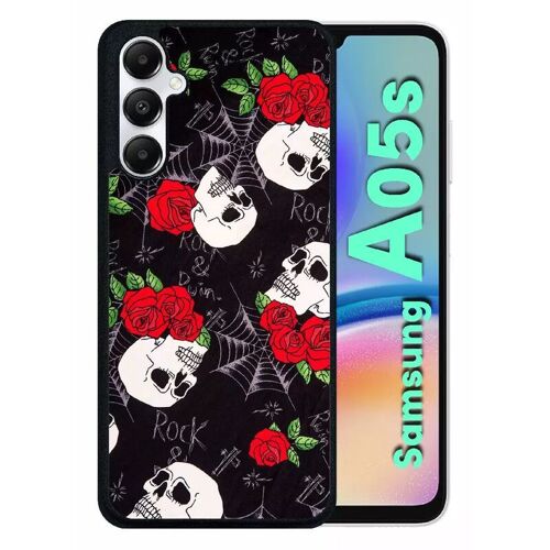 Coque Pour Galaxy A05s - Tete De Mort Toile Rose Rock - Silicone - Noir