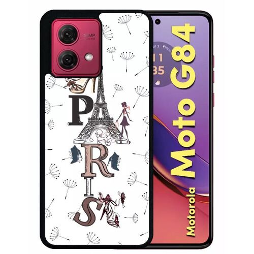 Coque Pour Motorola Moto G84 - Paris Fond Blanc - Silicone - Noir
