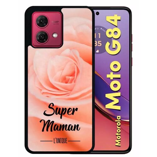 Coque Pour Motorola Moto G84 - Super Maman L Unique Fond Fleur Rose - Silicone - Noir